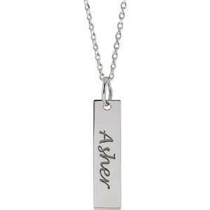14k White Gold Vertical Bar Necklace, 16-18 Inch